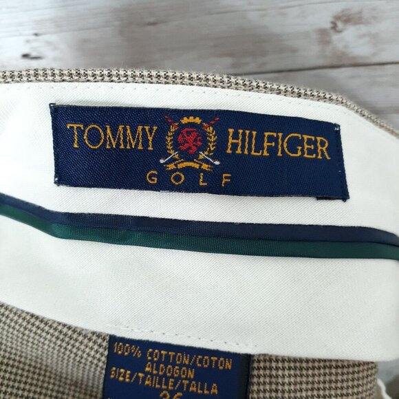 Vintage Tommy Hilfiger Golf Pants 36x34 Pleated Waist Adj Beige Houndstooth 69 - Picture 5 of 6
